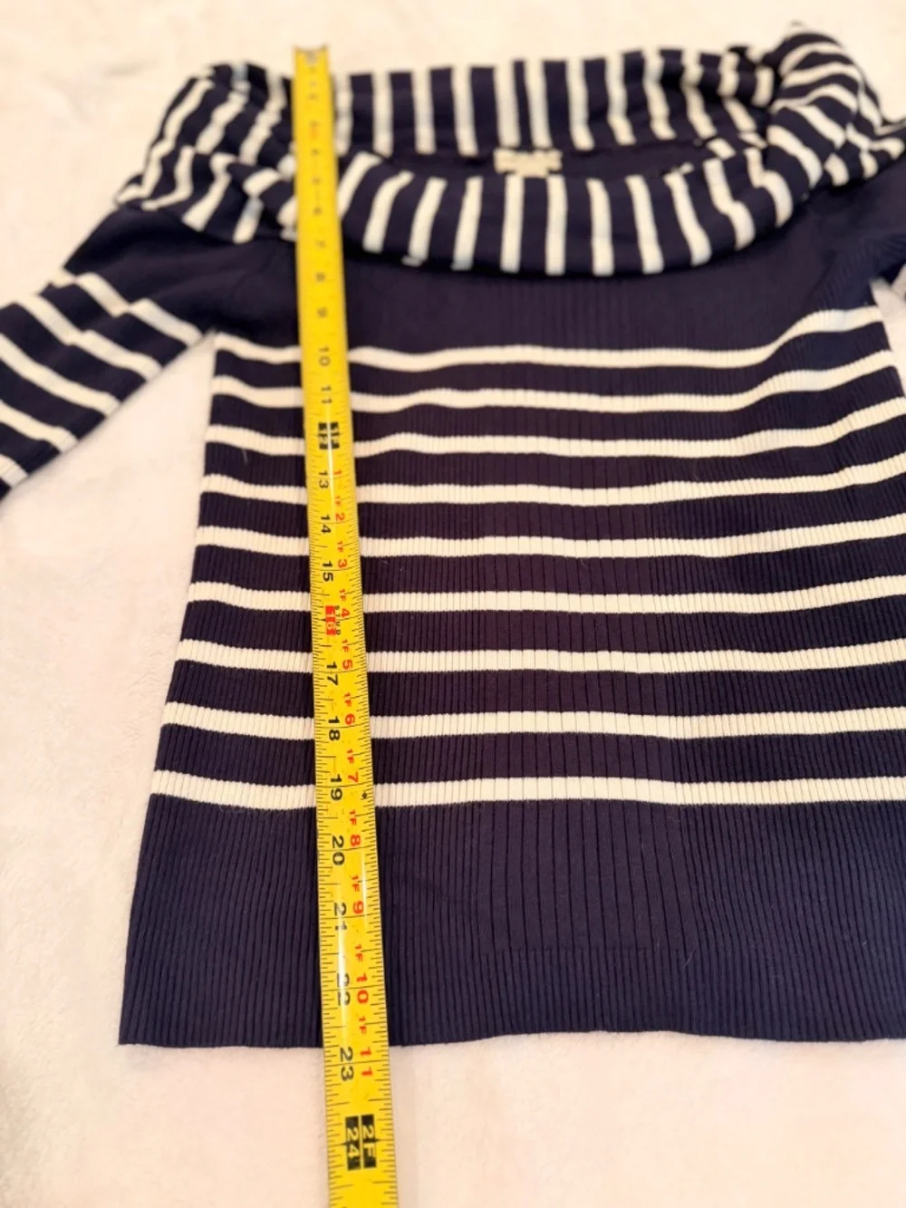 Boston Proper Off the Shoulder Sweater Navy/White Large Rayon